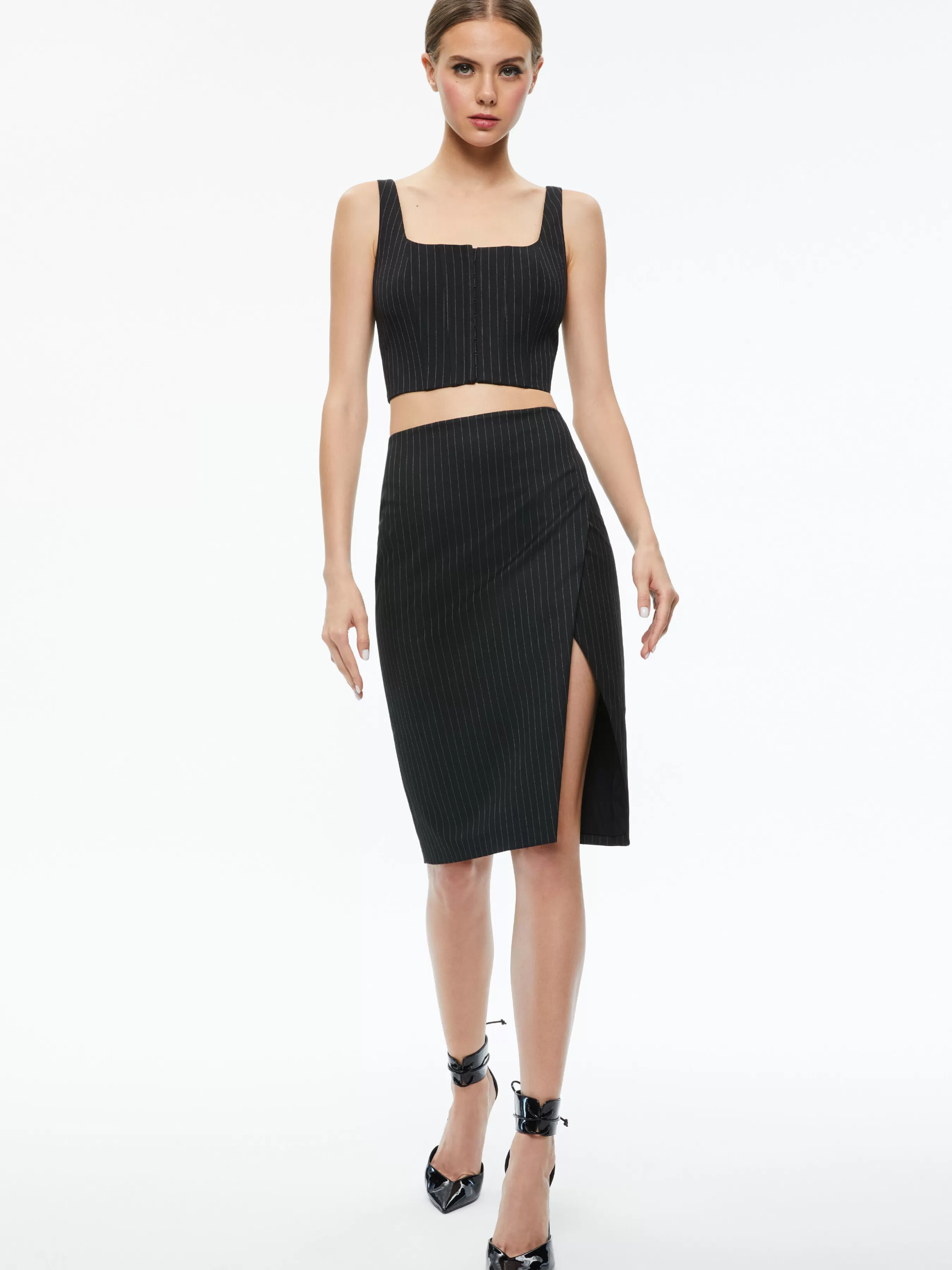 Alice and Olivia BRESLIN CORSET TOP + SIOBHAN FRONT WRAP MIDI SKIRT