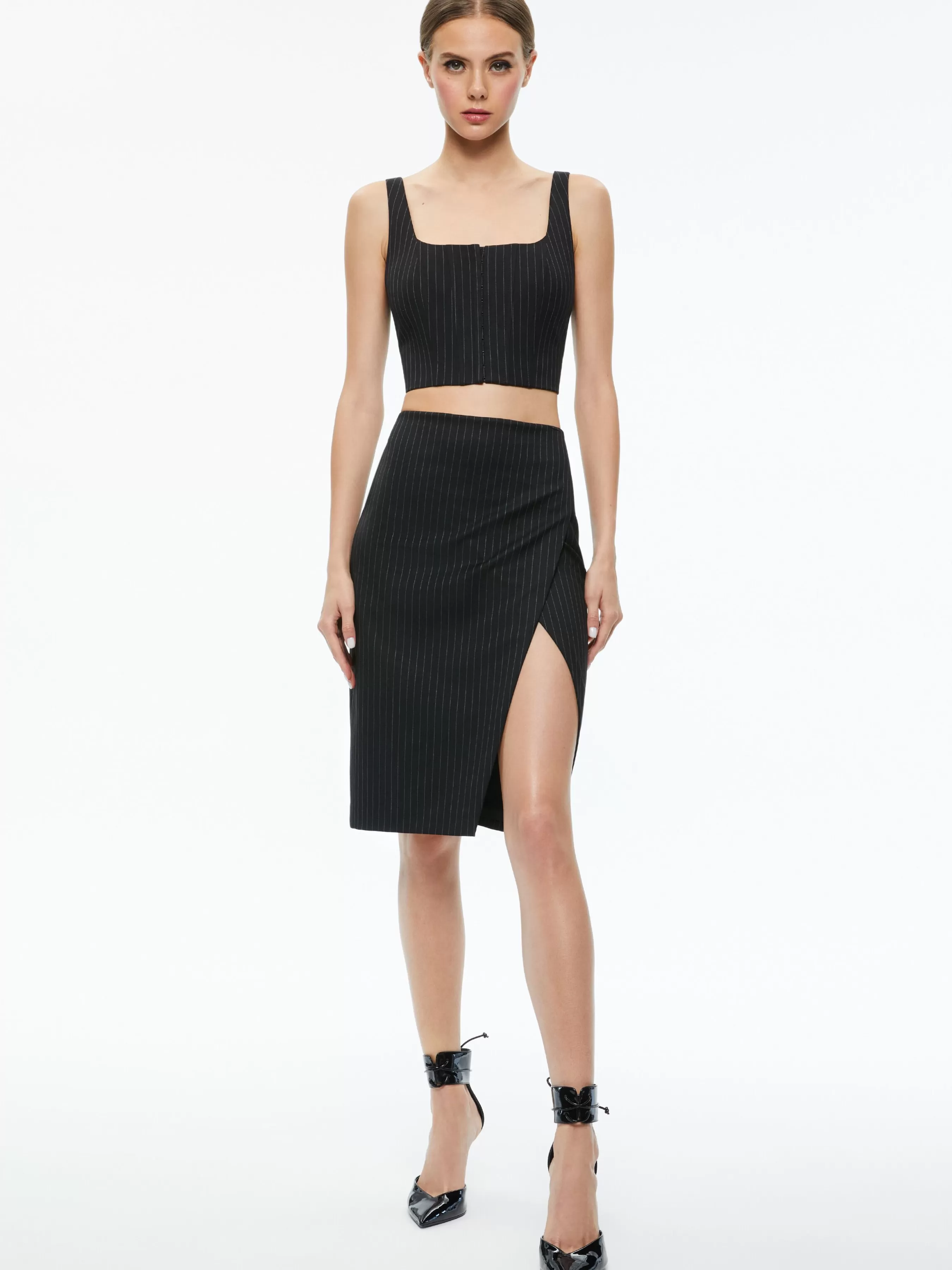 Alice and Olivia BRESLIN CORSET TOP + SIOBHAN FRONT WRAP MIDI SKIRT