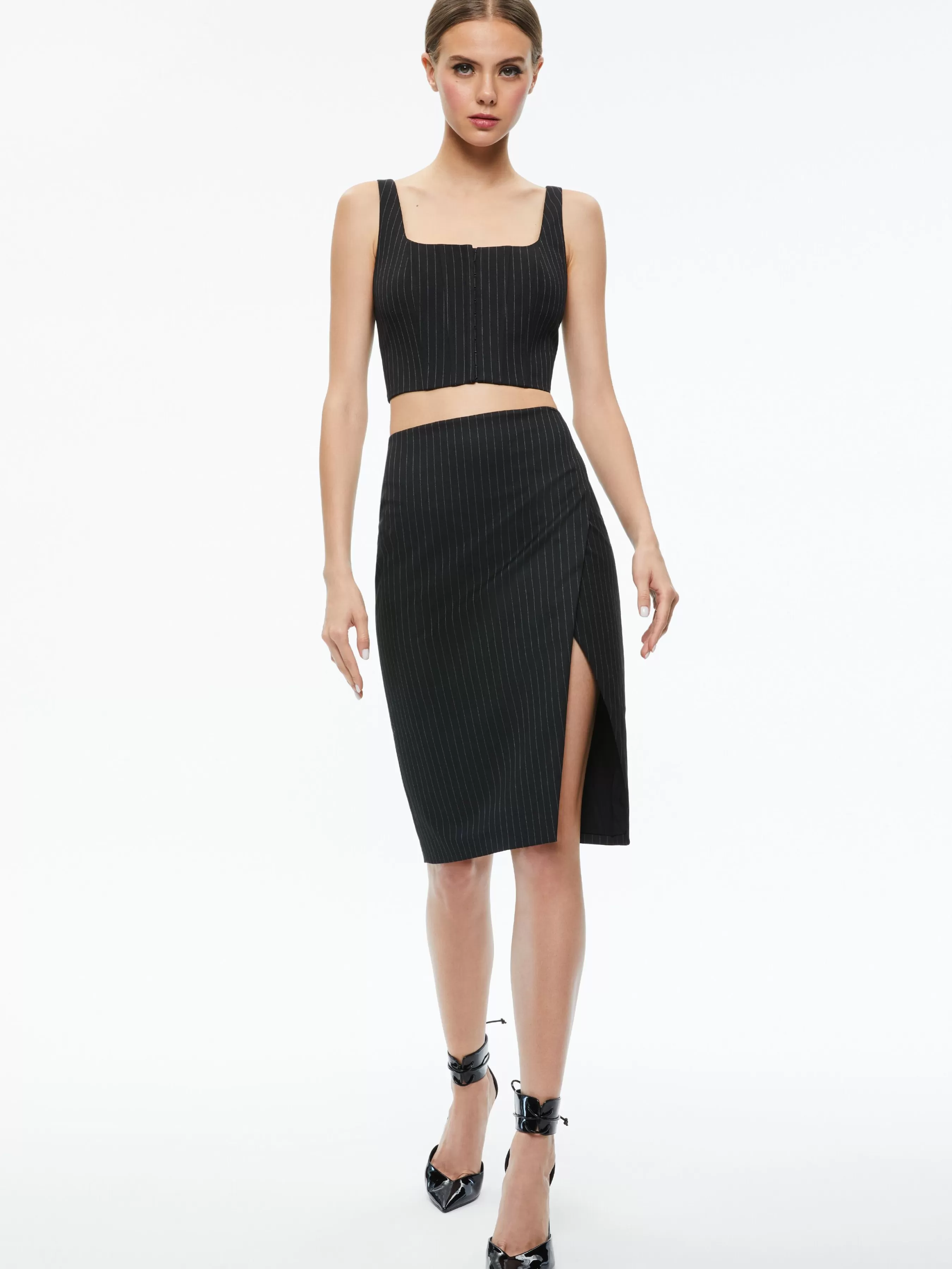 Alice and Olivia BRESLIN CORSET TOP + SIOBHAN FRONT WRAP MIDI SKIRT