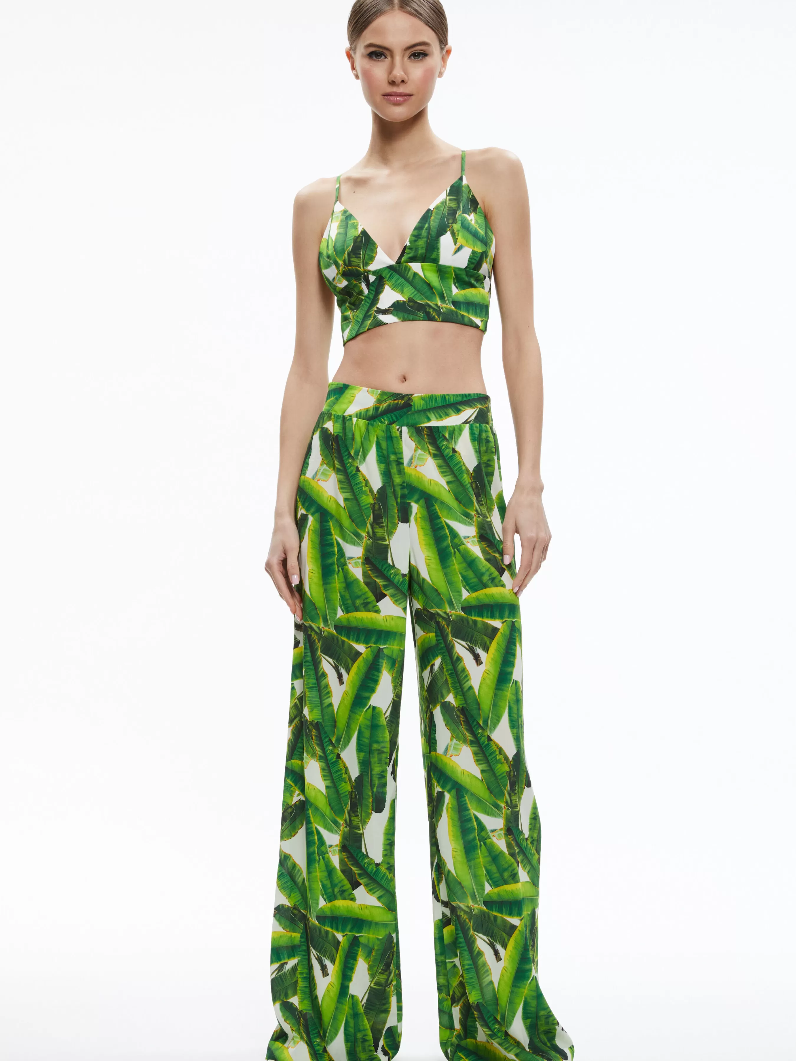 Alice and Olivia CARLI TIE BACK BRA TOP + RUSSELL HIGH WAISTED SMOCKED WAISTBAND PANT