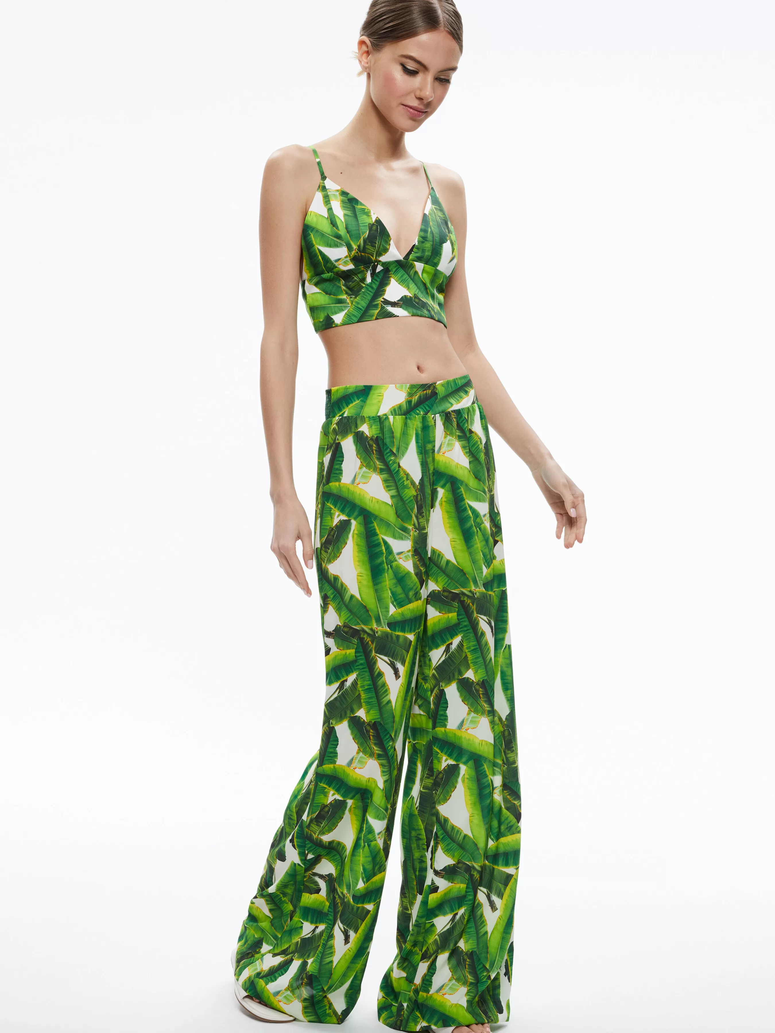 Alice and Olivia CARLI TIE BACK BRA TOP + RUSSELL HIGH WAISTED SMOCKED WAISTBAND PANT