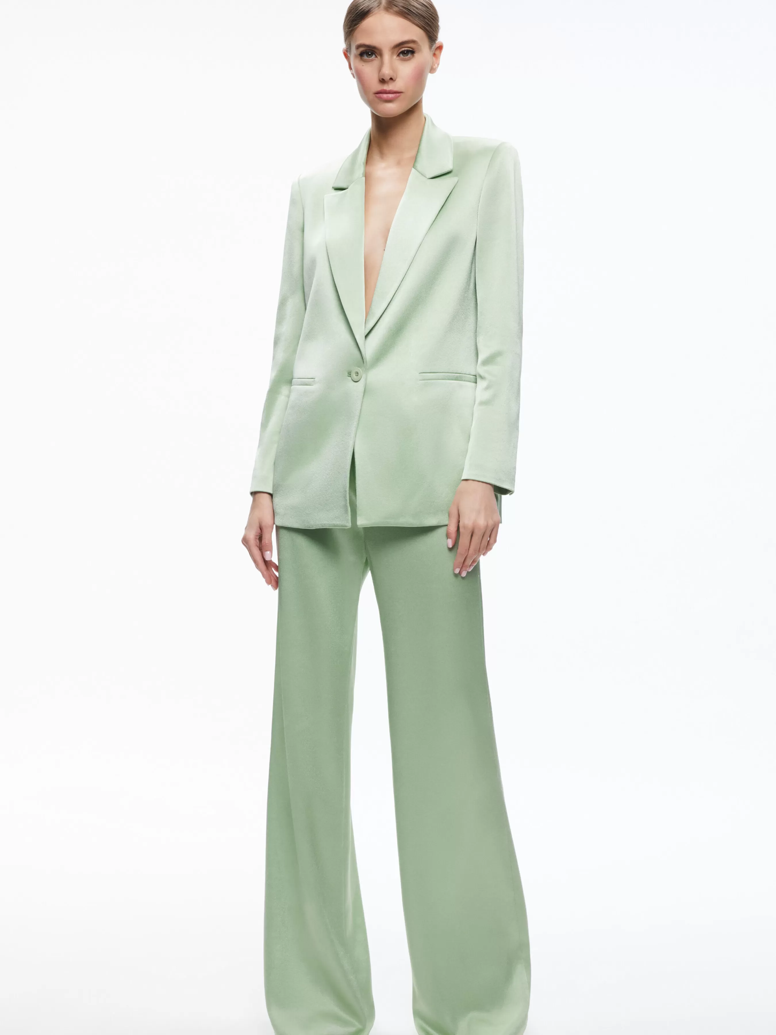 Alice and Olivia DENNY NOTCH COLLAR BOYFRIEND BLAZER + DEANNA HIGH WAISTED BOOTCUT PANT