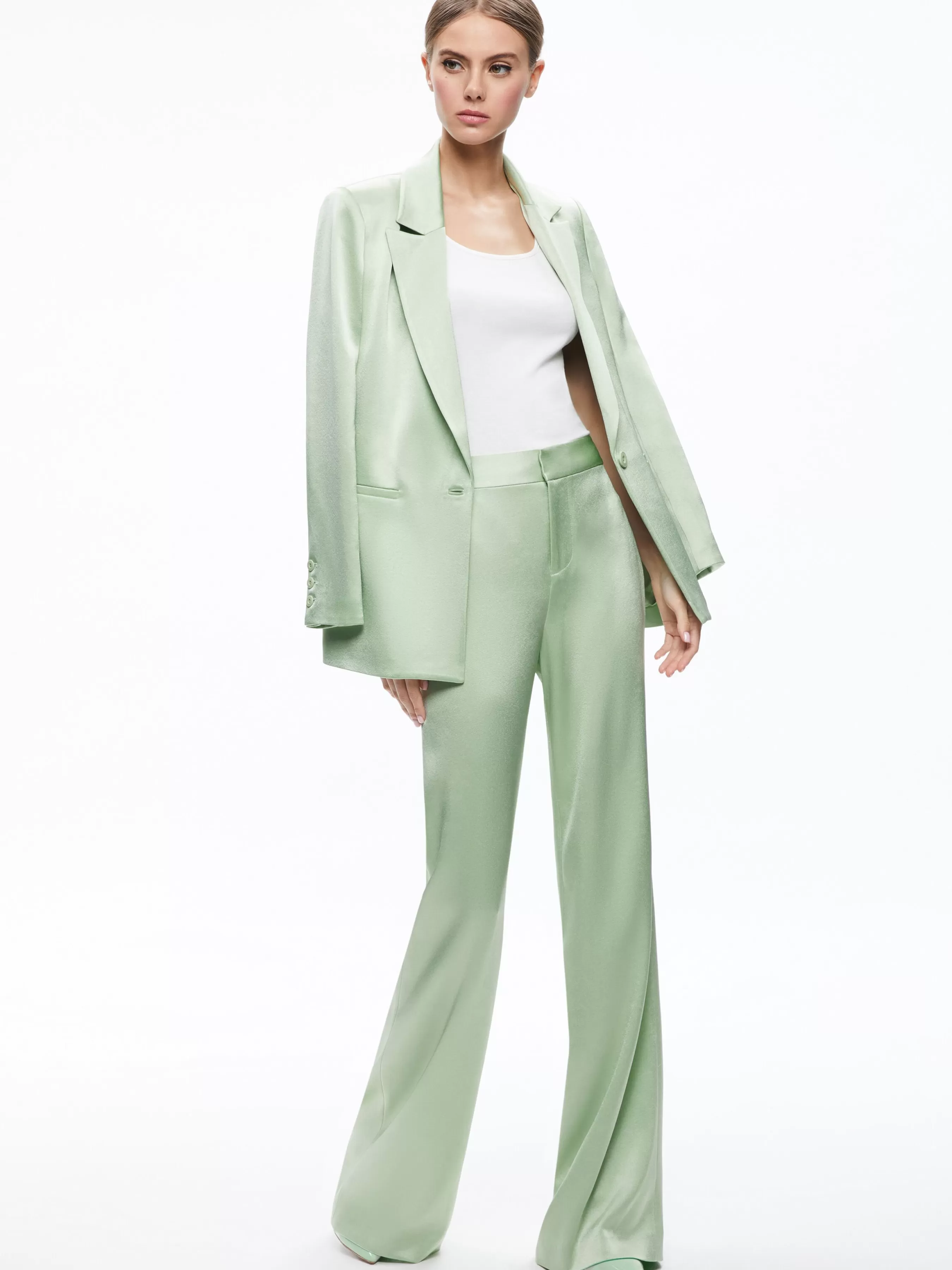 Alice and Olivia DENNY NOTCH COLLAR BOYFRIEND BLAZER + DEANNA HIGH WAISTED BOOTCUT PANT