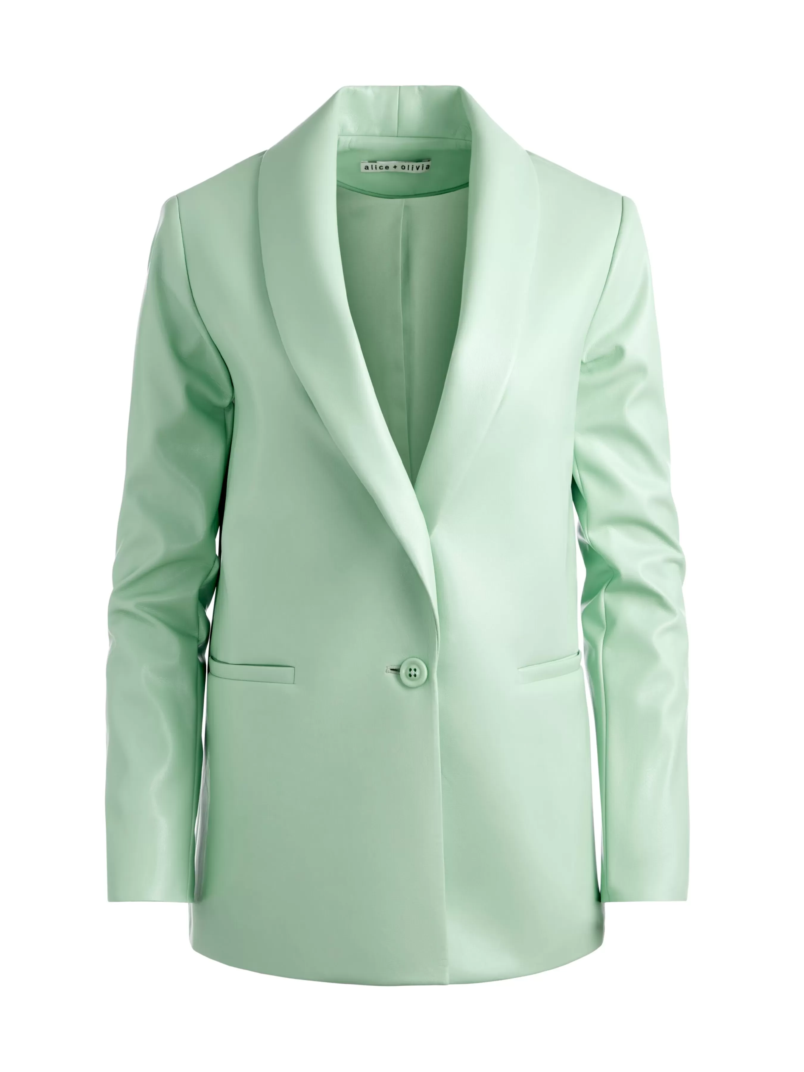 Alice and Olivia DENNY VEGAN LEATHER SHAWL COLLAR BLAZER + OLIVIA VEGAN LEATHER SHORT
