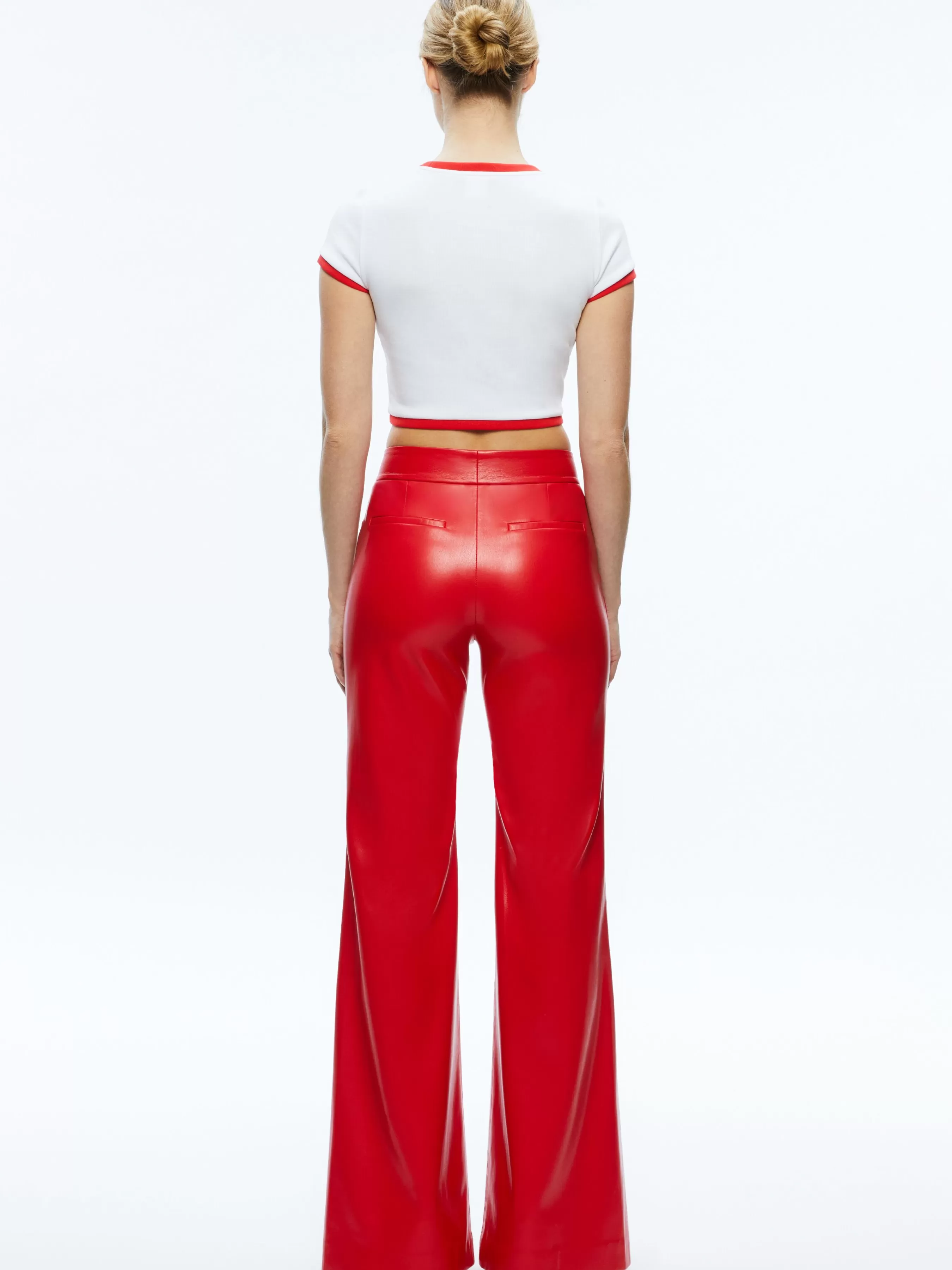 Alice and Olivia DYLAN HIGH WAISTED VEGAN LEATHER WIDE LEG PANT
