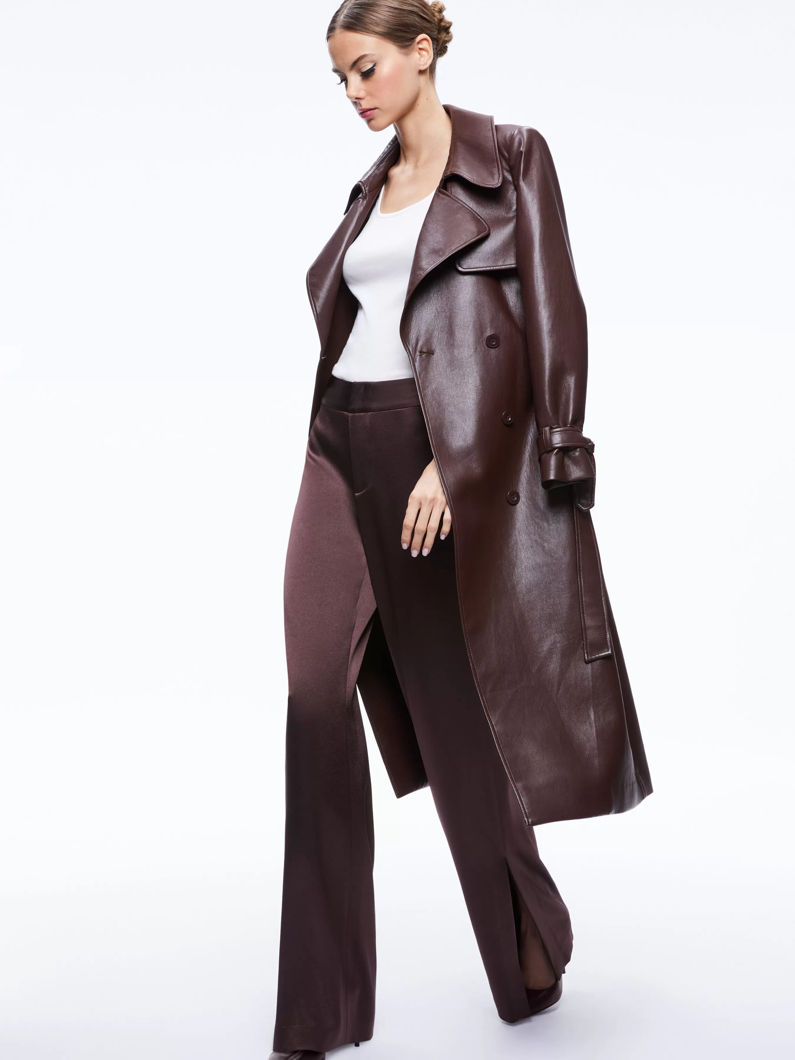 Alice and Olivia FINELY OVERSIZED BUTTON DOWN SHIRT + JC WIDE LEG SIDE SLIT PANT