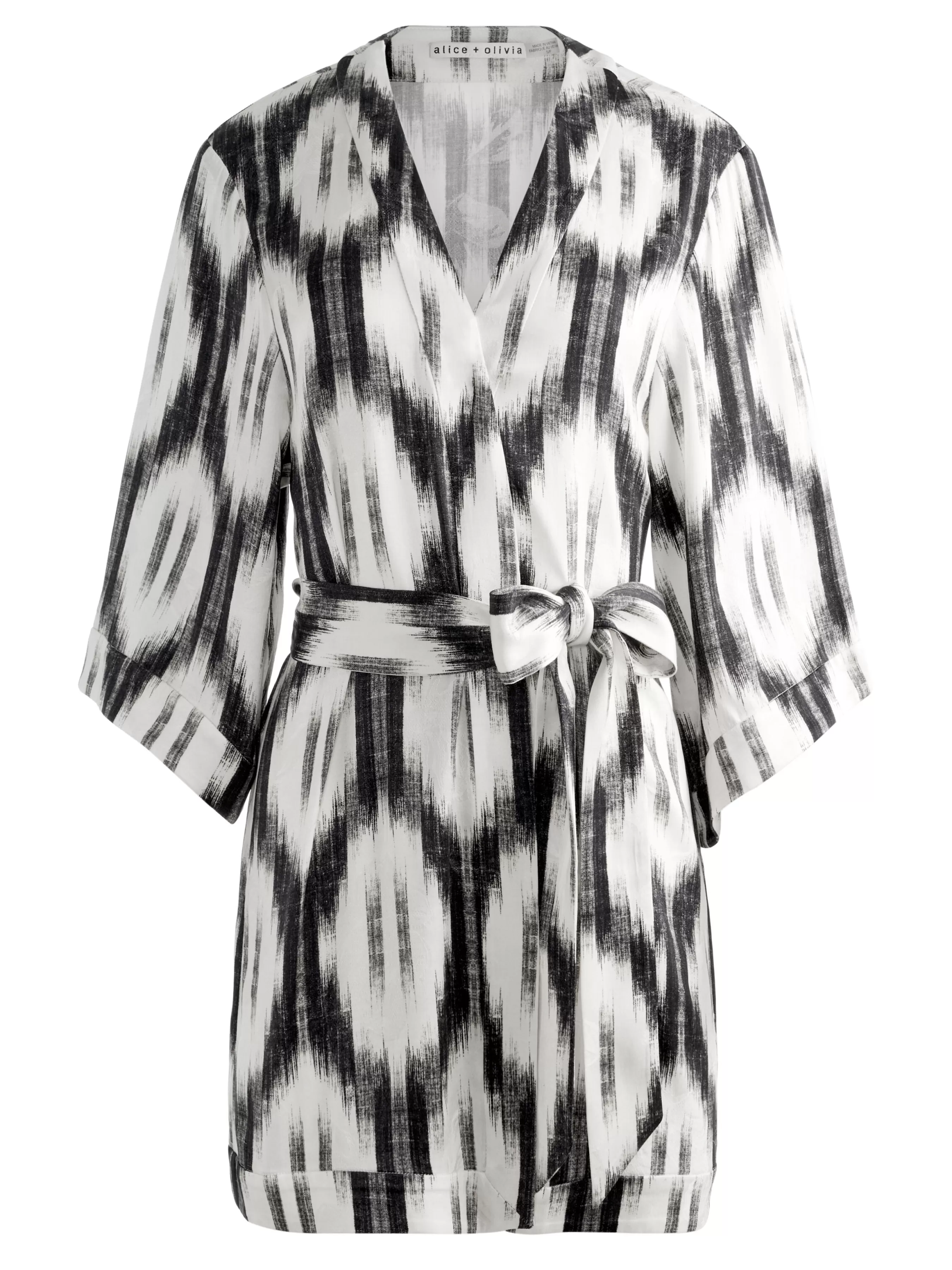 Alice and Olivia IKAT PRINT DOMINO KIMONO WITH TIE BELT + ASH TIE NECK HALTER TOP + TANDY SHORTS