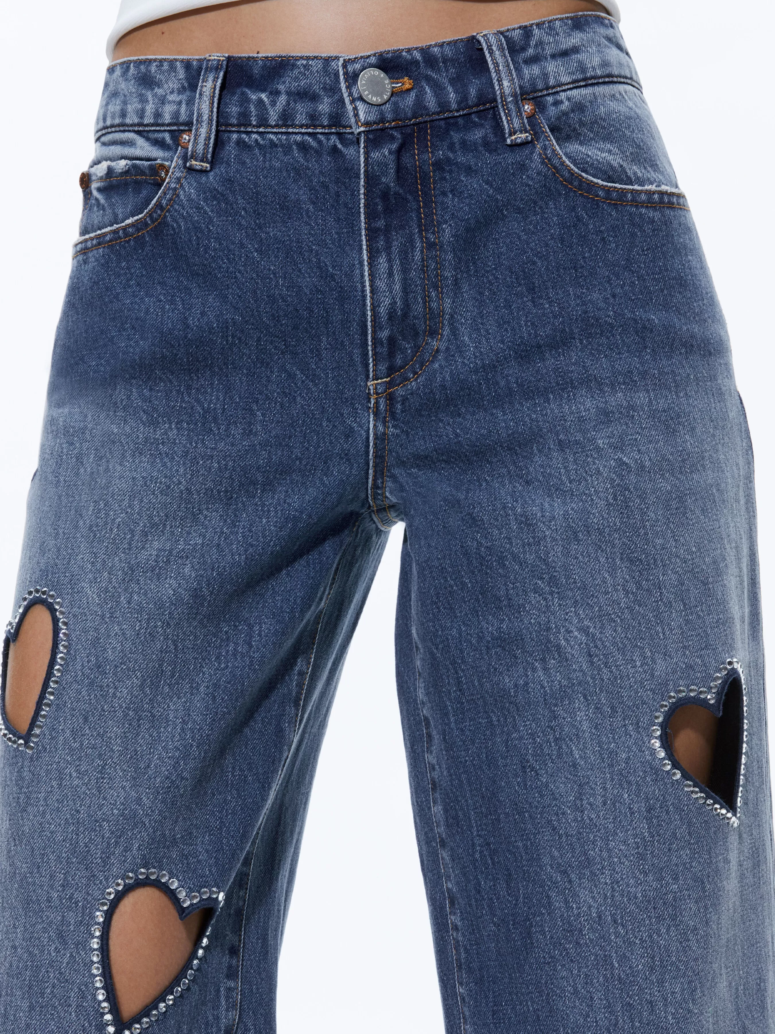 Alice and Olivia JEFF HEART EMBELLISHED CROPPED DENIM JACKET + KARRIE EMBELLISHED HEART JEAN