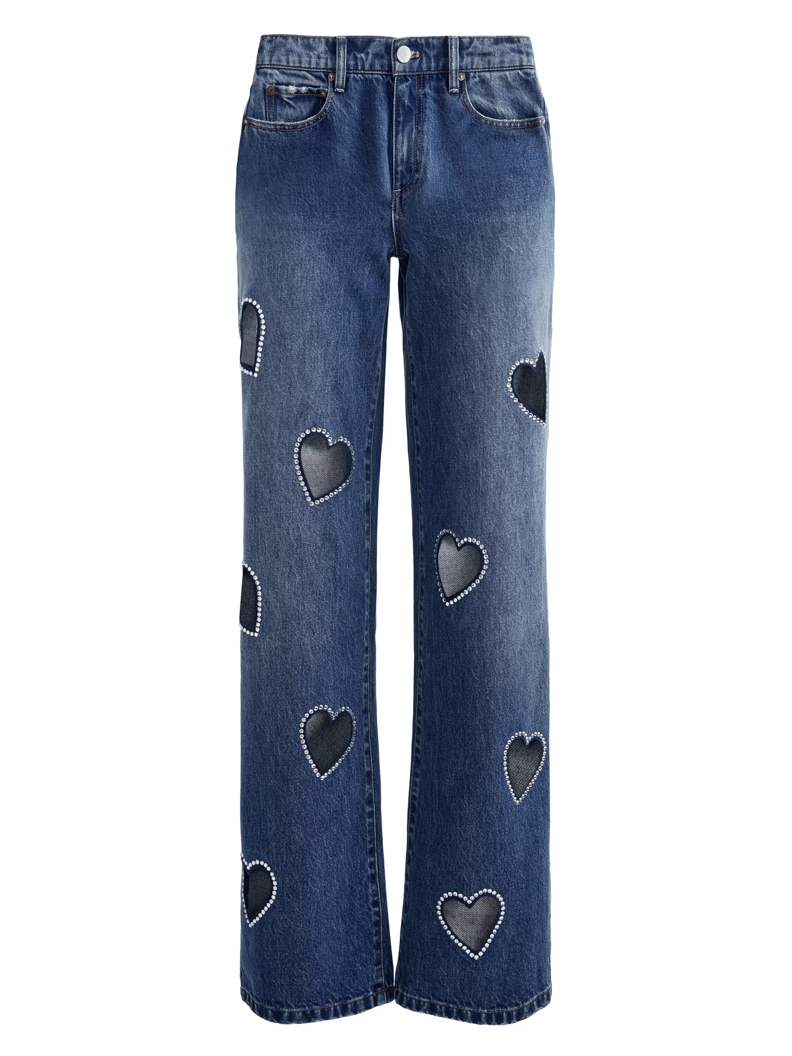 Alice and Olivia JEFF HEART EMBELLISHED CROPPED DENIM JACKET + KARRIE EMBELLISHED HEART JEAN