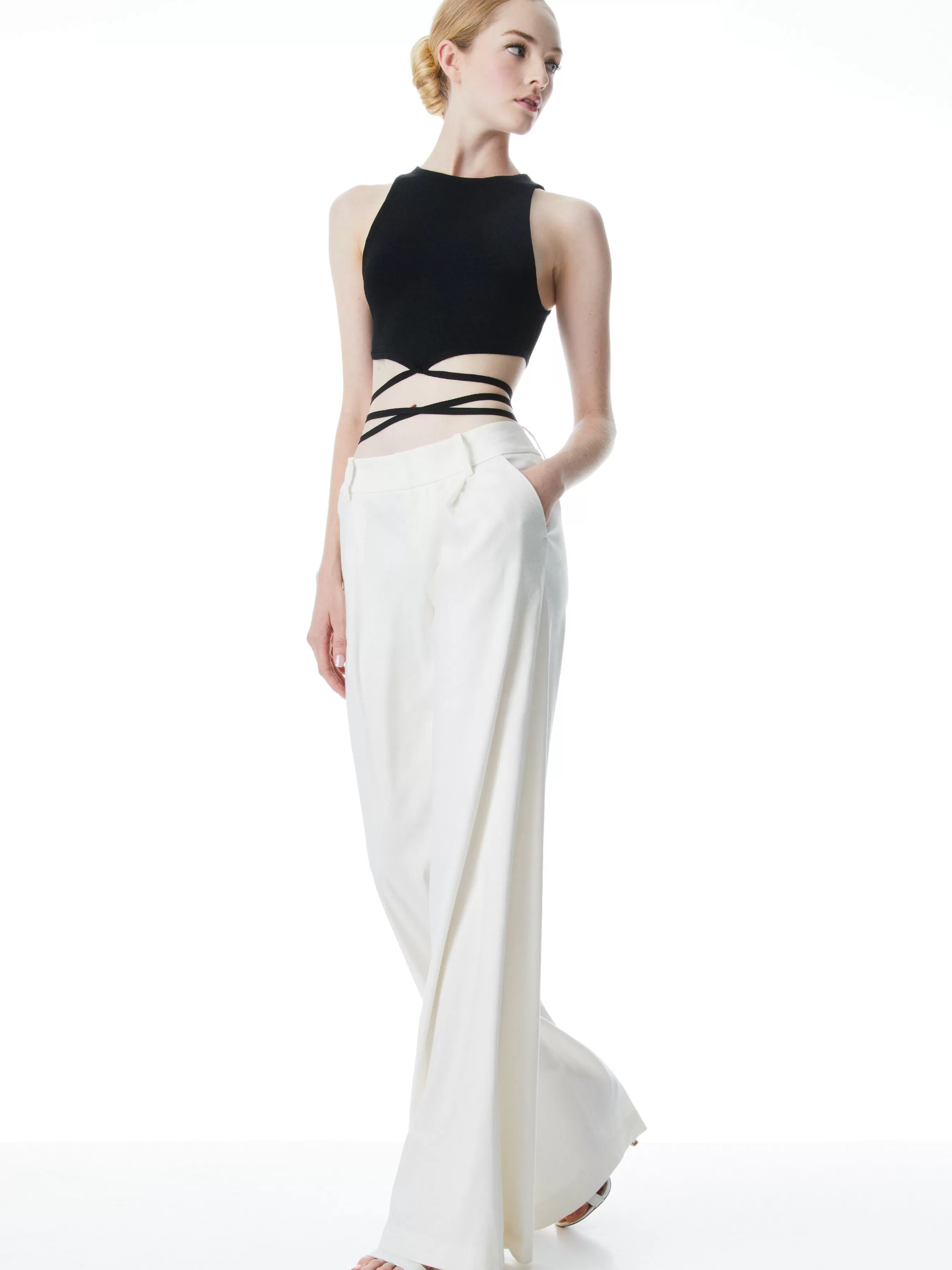 Alice and Olivia LATIA STRAPPY TIE WAIST KNIT TANK