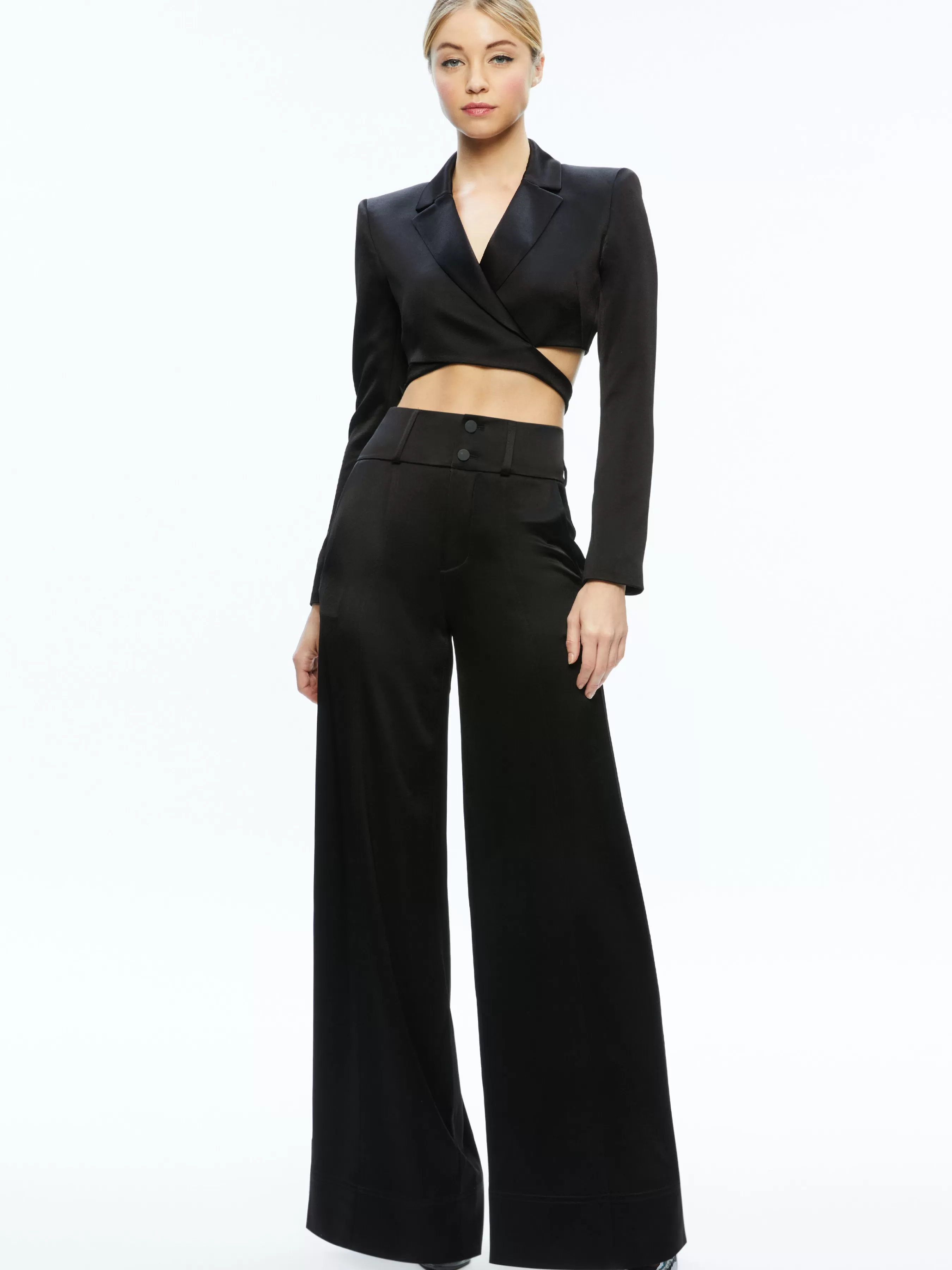 Alice and Olivia LEONE CROPPED WRAP BLAZER + MAME HIGH RISE WIDE LEG PANT