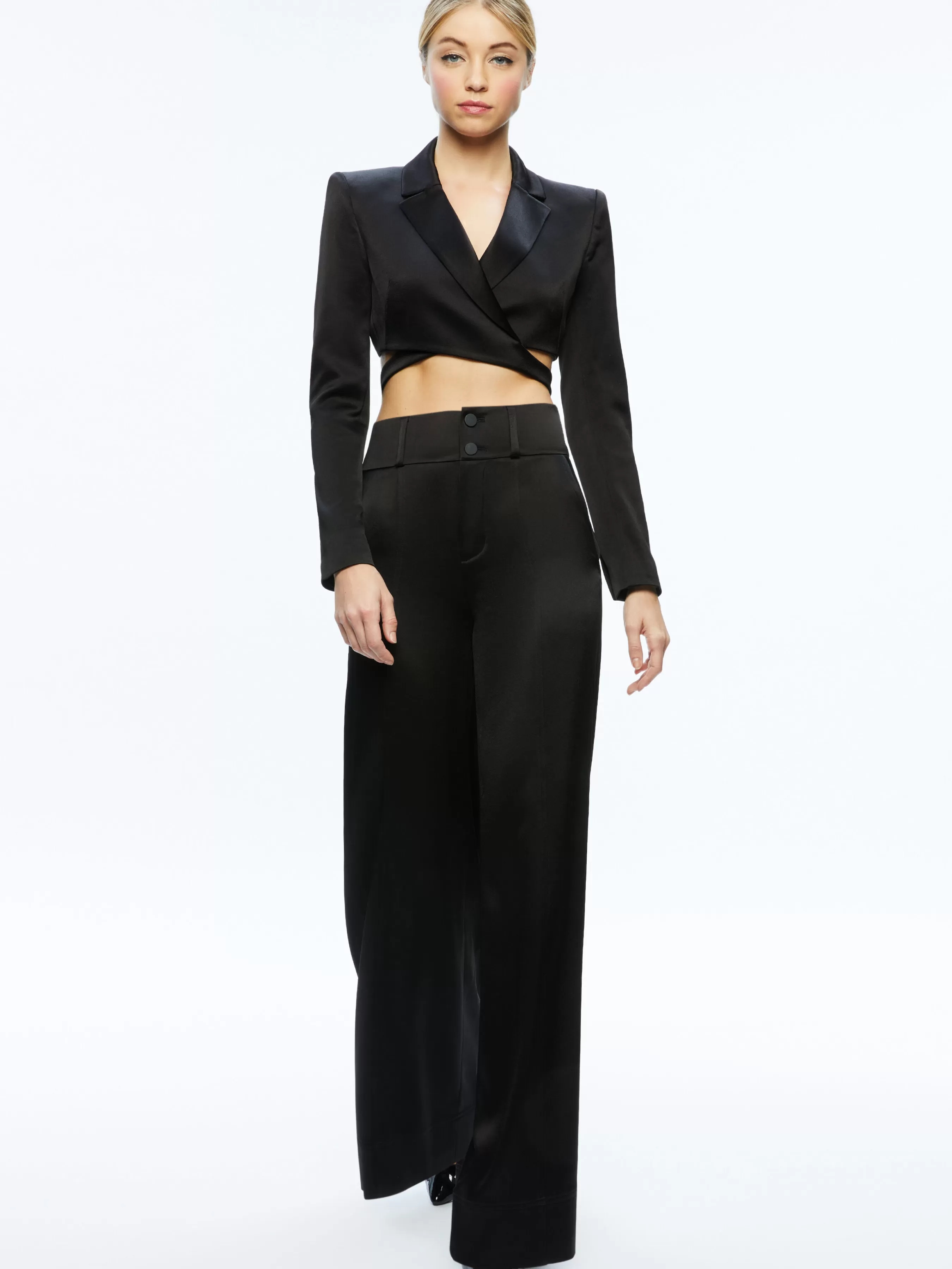 Alice and Olivia LEONE CROPPED WRAP BLAZER + MAME HIGH RISE WIDE LEG PANT