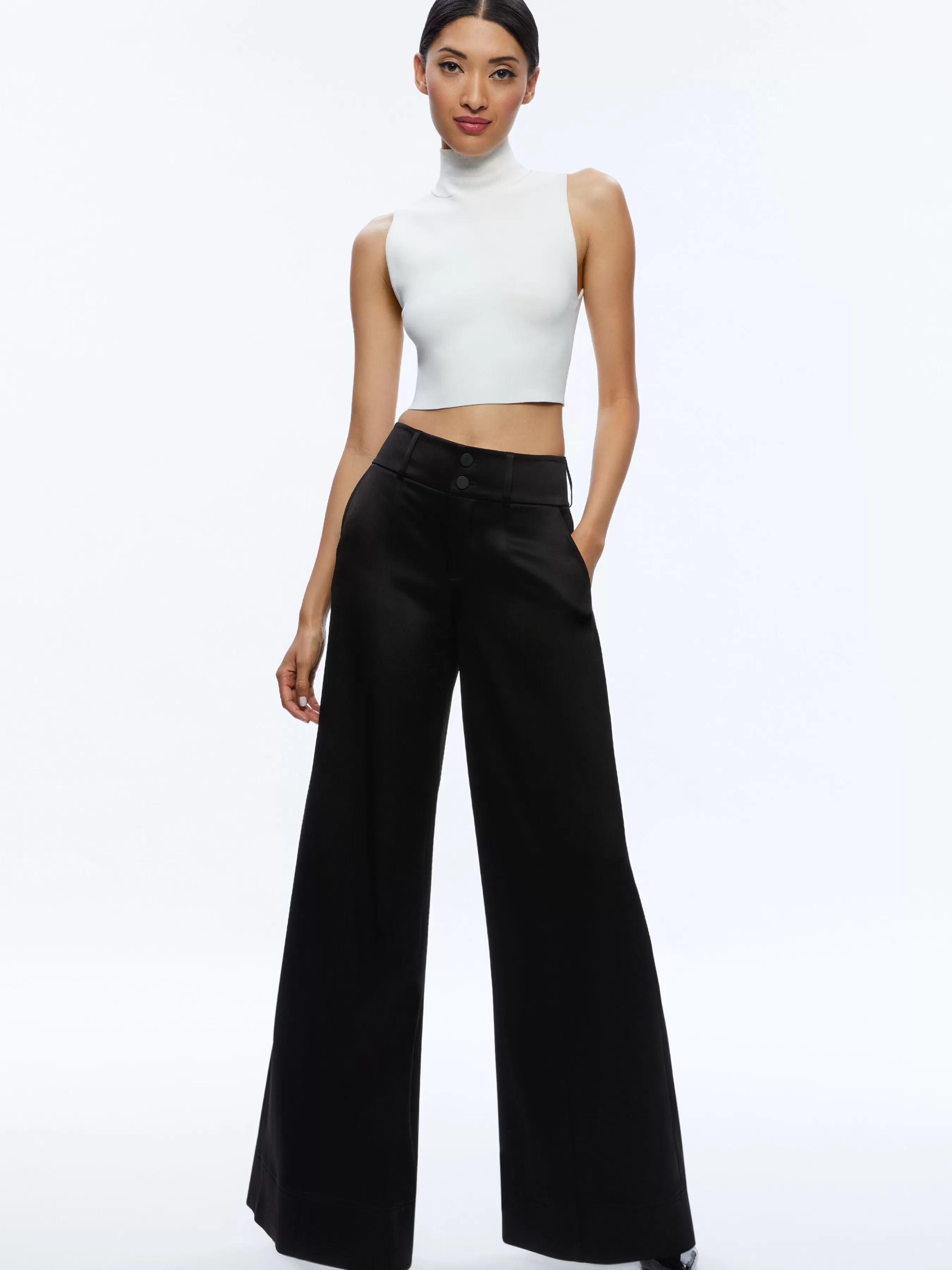 Alice and Olivia LEONE CROPPED WRAP BLAZER + MAME HIGH RISE WIDE LEG PANT