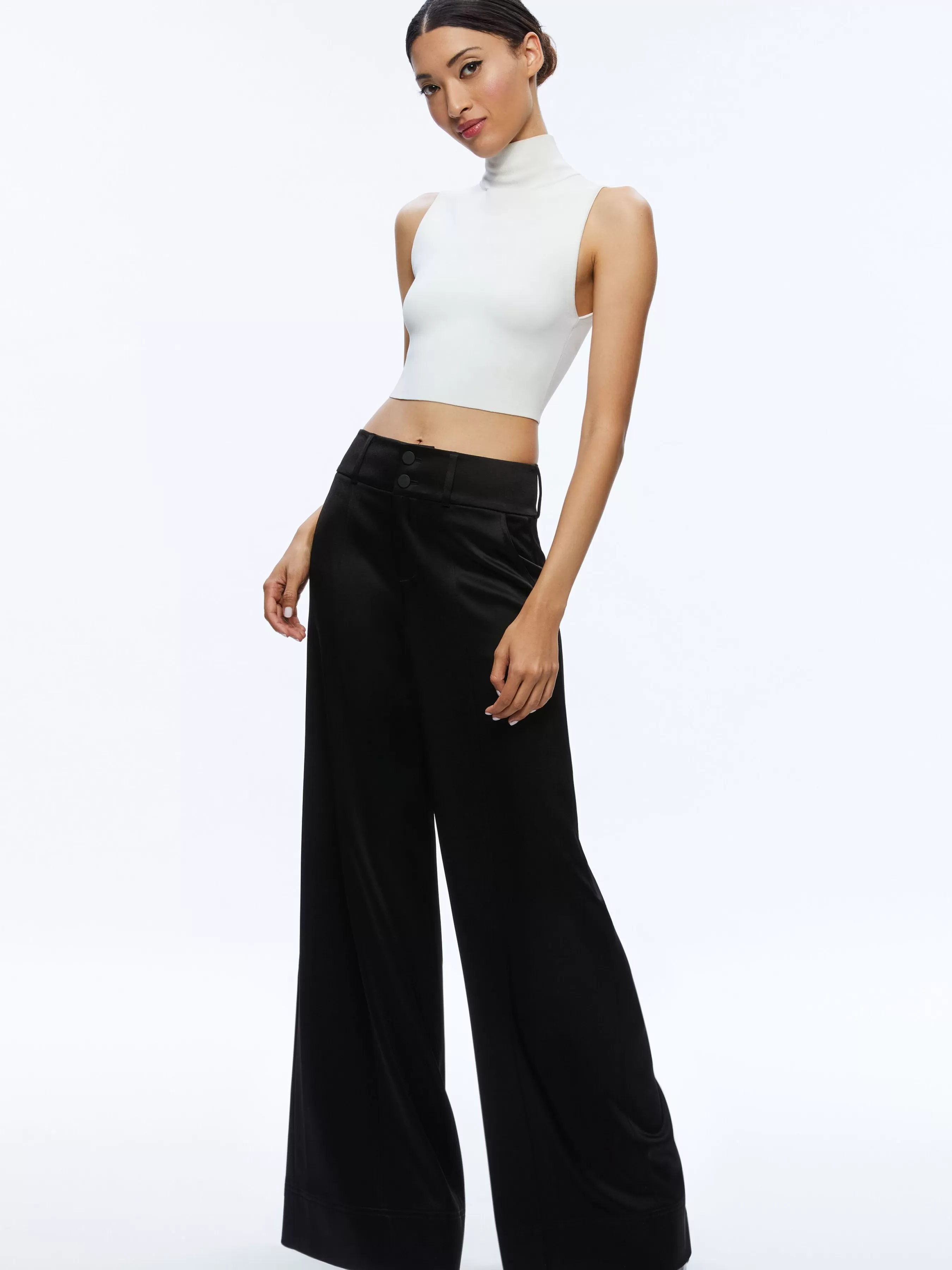 Alice and Olivia LEONE CROPPED WRAP BLAZER + MAME HIGH RISE WIDE LEG PANT