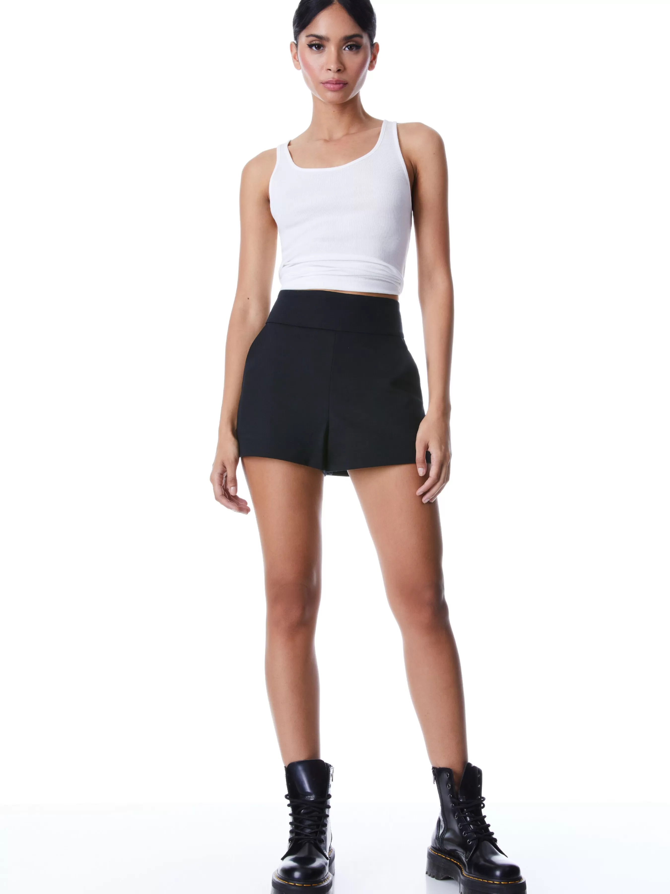 Alice and Olivia MACEY FITTED NOTCH COLLAR BLAZER + DONALD HIGH WAIST SHORT- BLACK