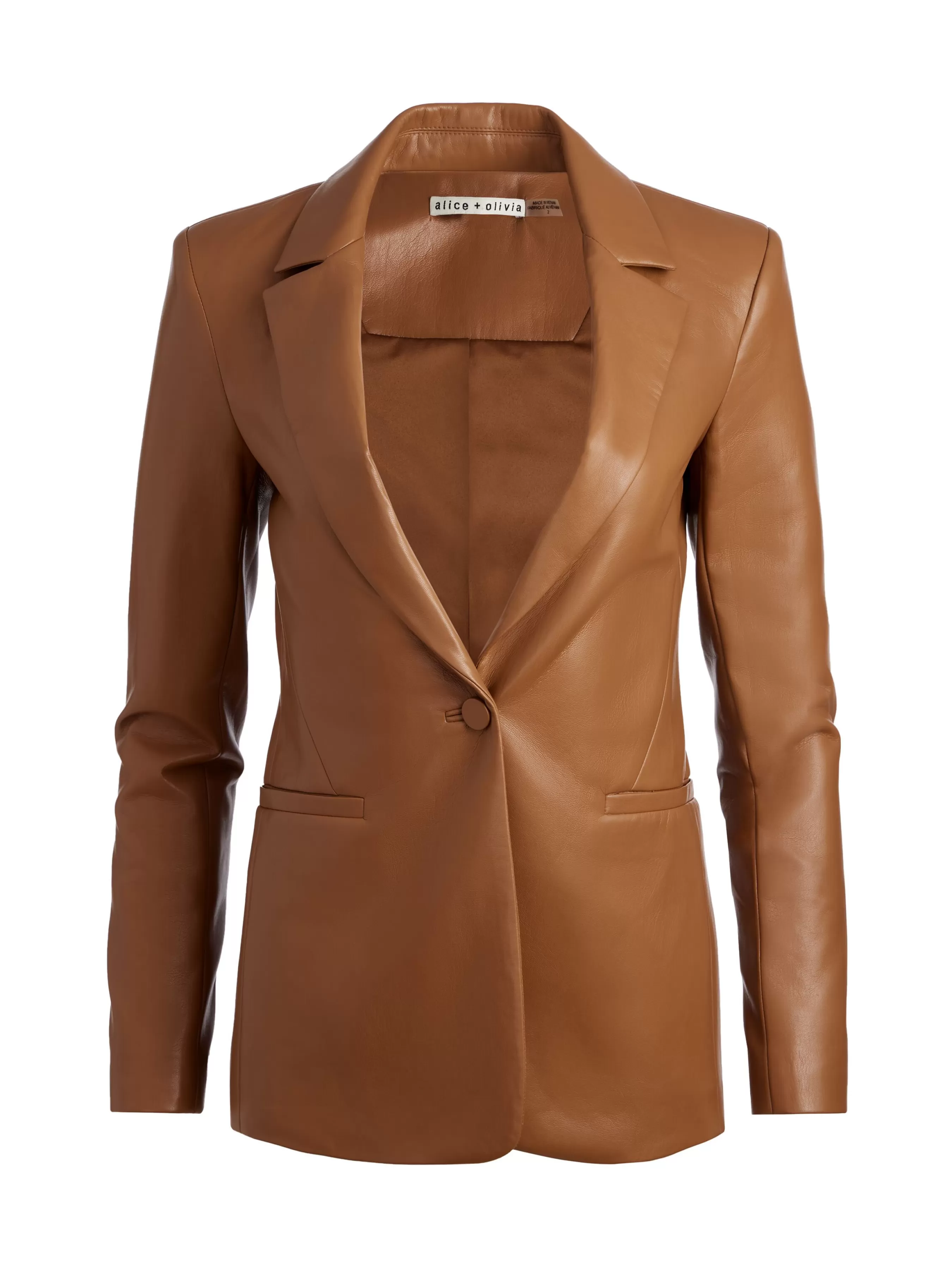 Alice and Olivia MACEY FITTED VEGAN LEATHER BLAZER + DANETTE VEGAN LEATHER SPLIT HEM TROUSERS