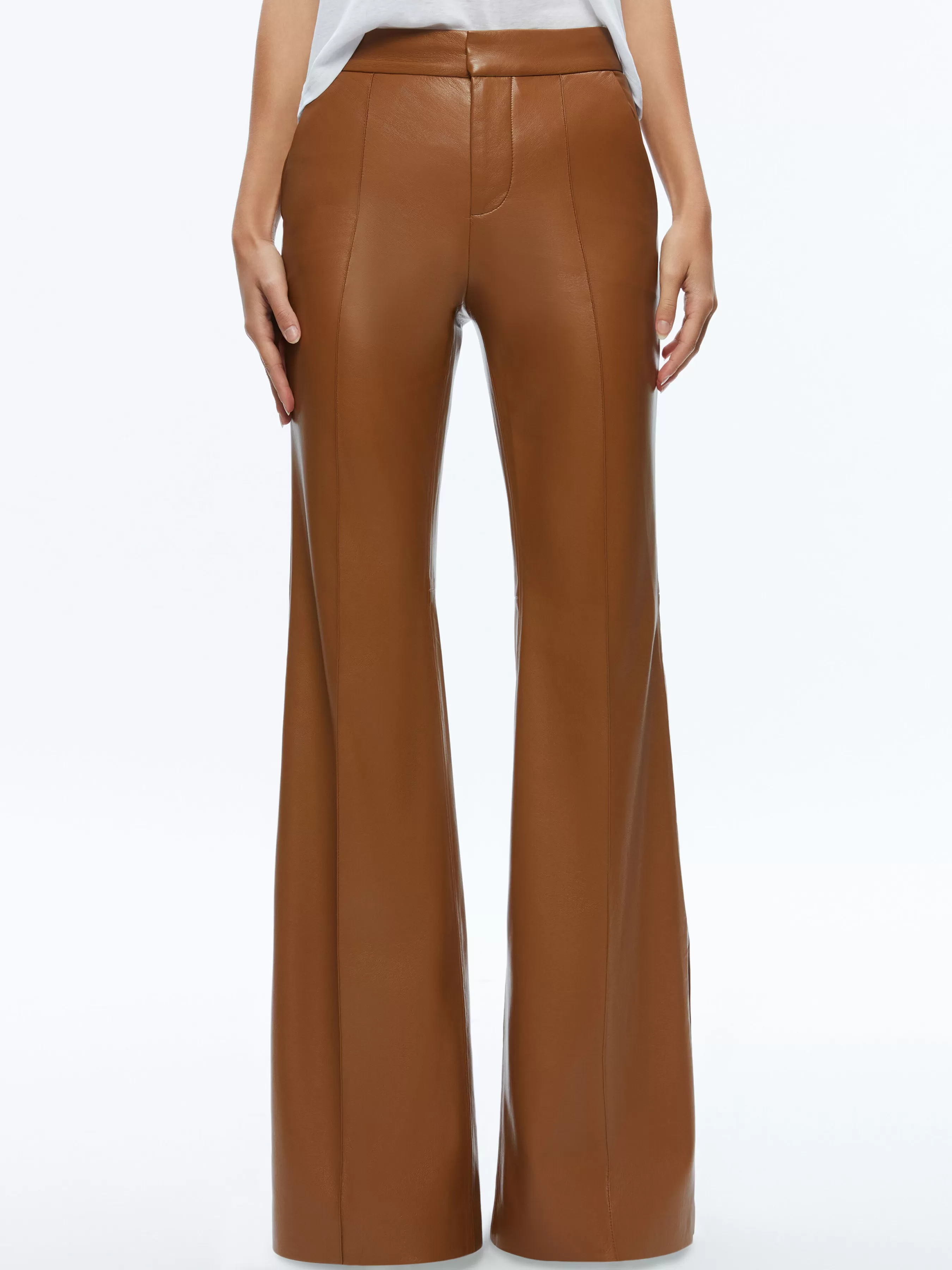 Alice and Olivia MACEY FITTED VEGAN LEATHER BLAZER + DANETTE VEGAN LEATHER SPLIT HEM TROUSERS