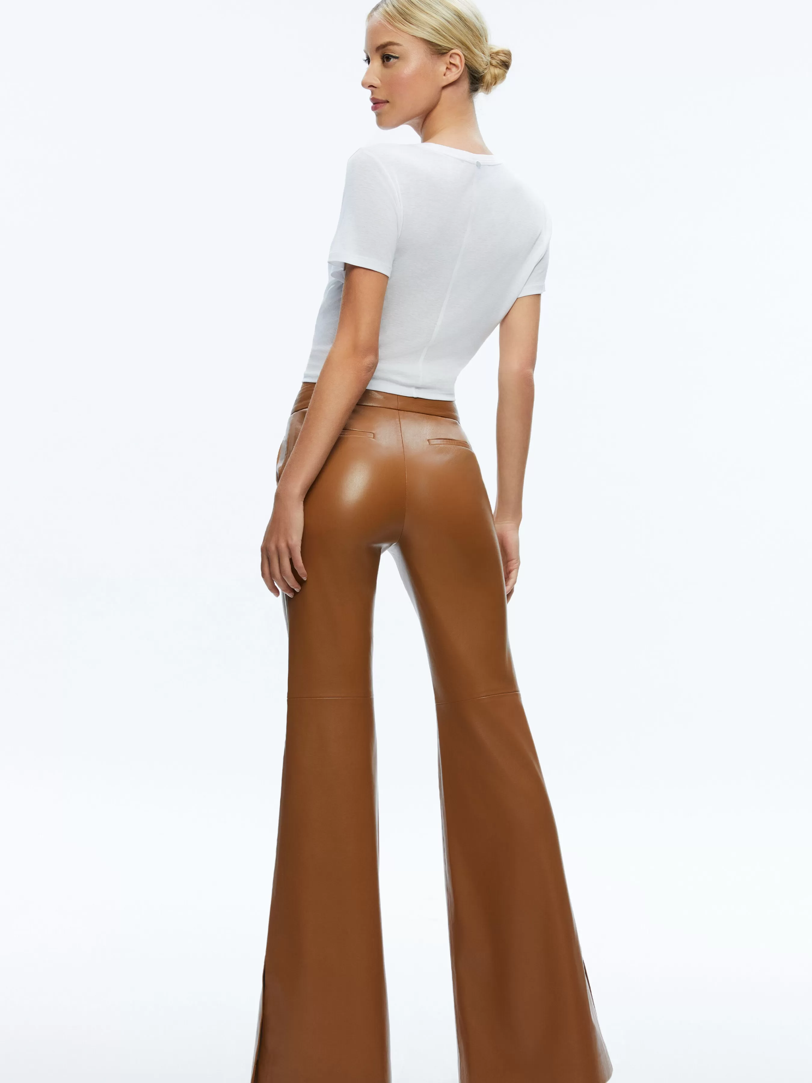 Alice and Olivia MACEY FITTED VEGAN LEATHER BLAZER + DANETTE VEGAN LEATHER SPLIT HEM TROUSERS