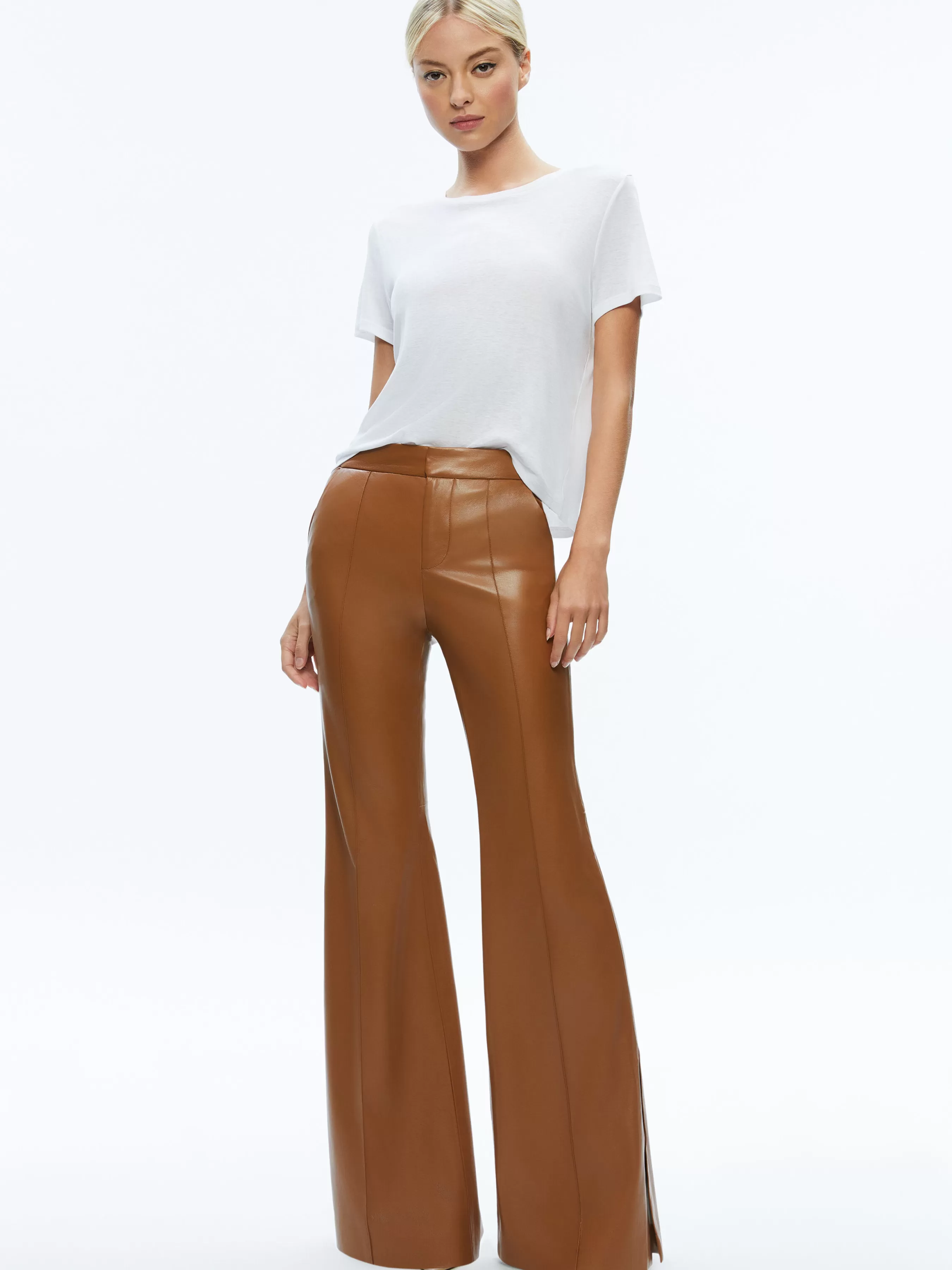 Alice and Olivia MACEY FITTED VEGAN LEATHER BLAZER + DANETTE VEGAN LEATHER SPLIT HEM TROUSERS
