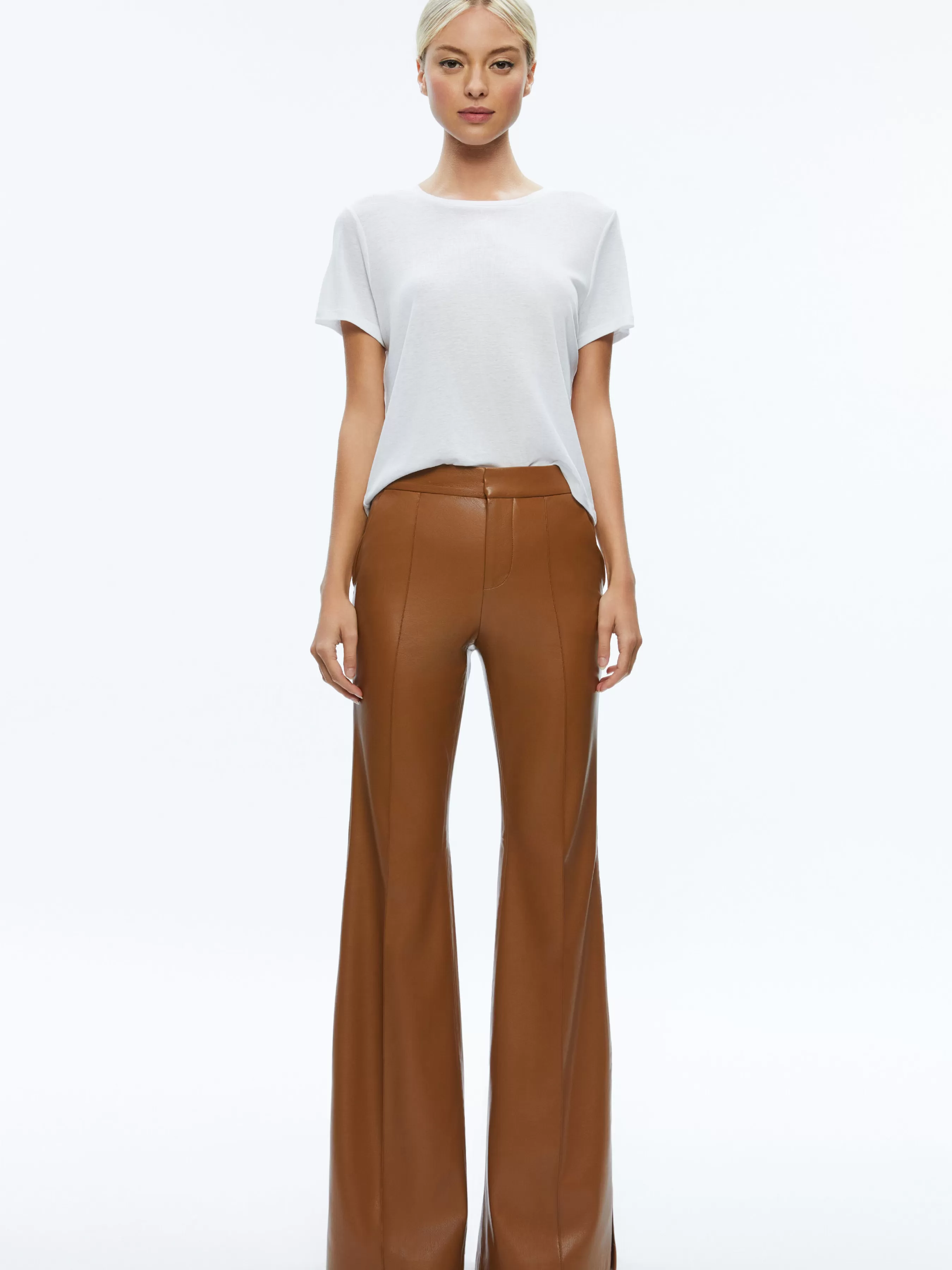 Alice and Olivia MACEY FITTED VEGAN LEATHER BLAZER + DANETTE VEGAN LEATHER SPLIT HEM TROUSERS