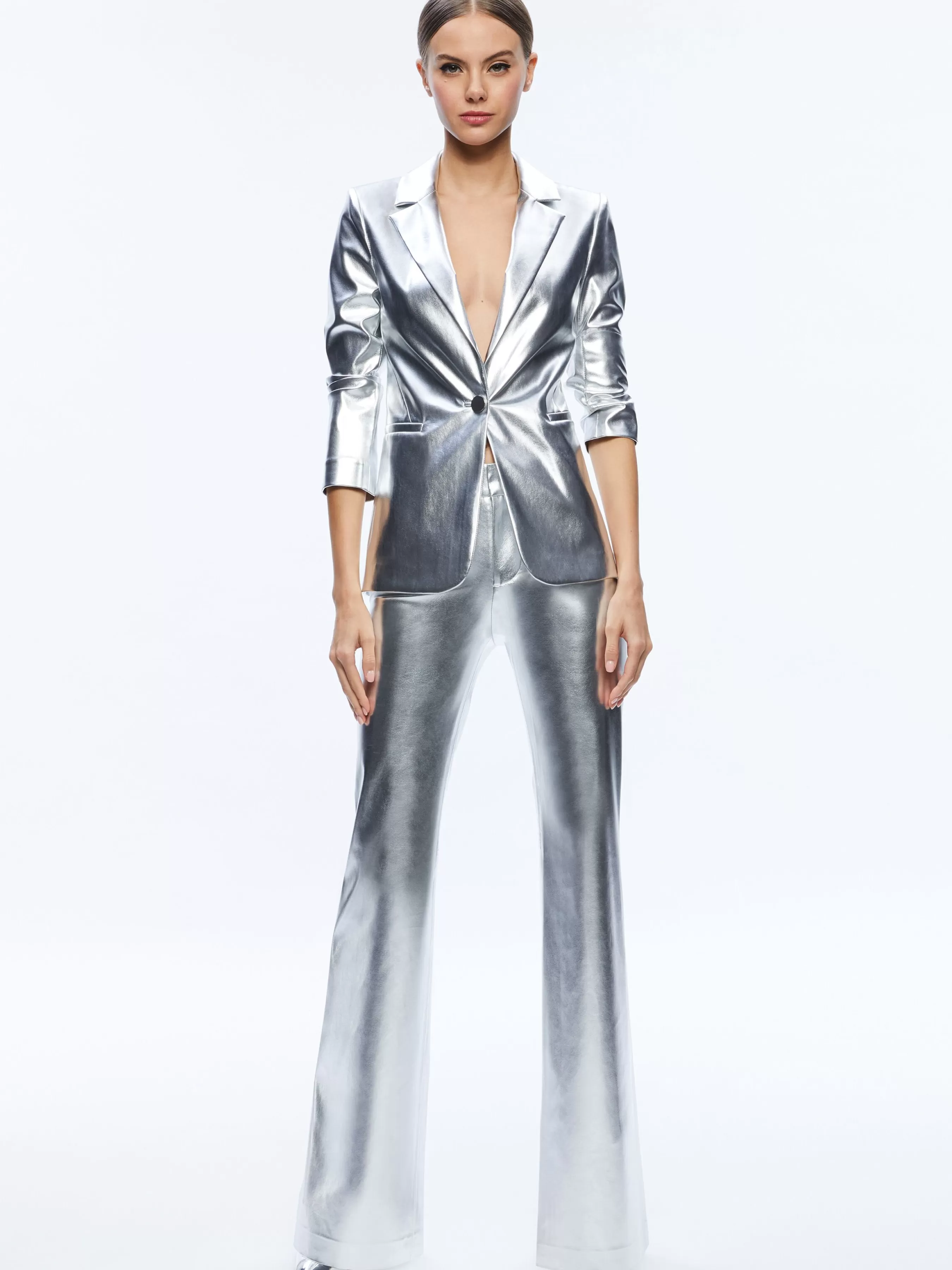 Alice and Olivia MACEY METALLIC VEGAN LEATHER BLAZER + LIVI METALLIC VEGAN LEATHER PANT