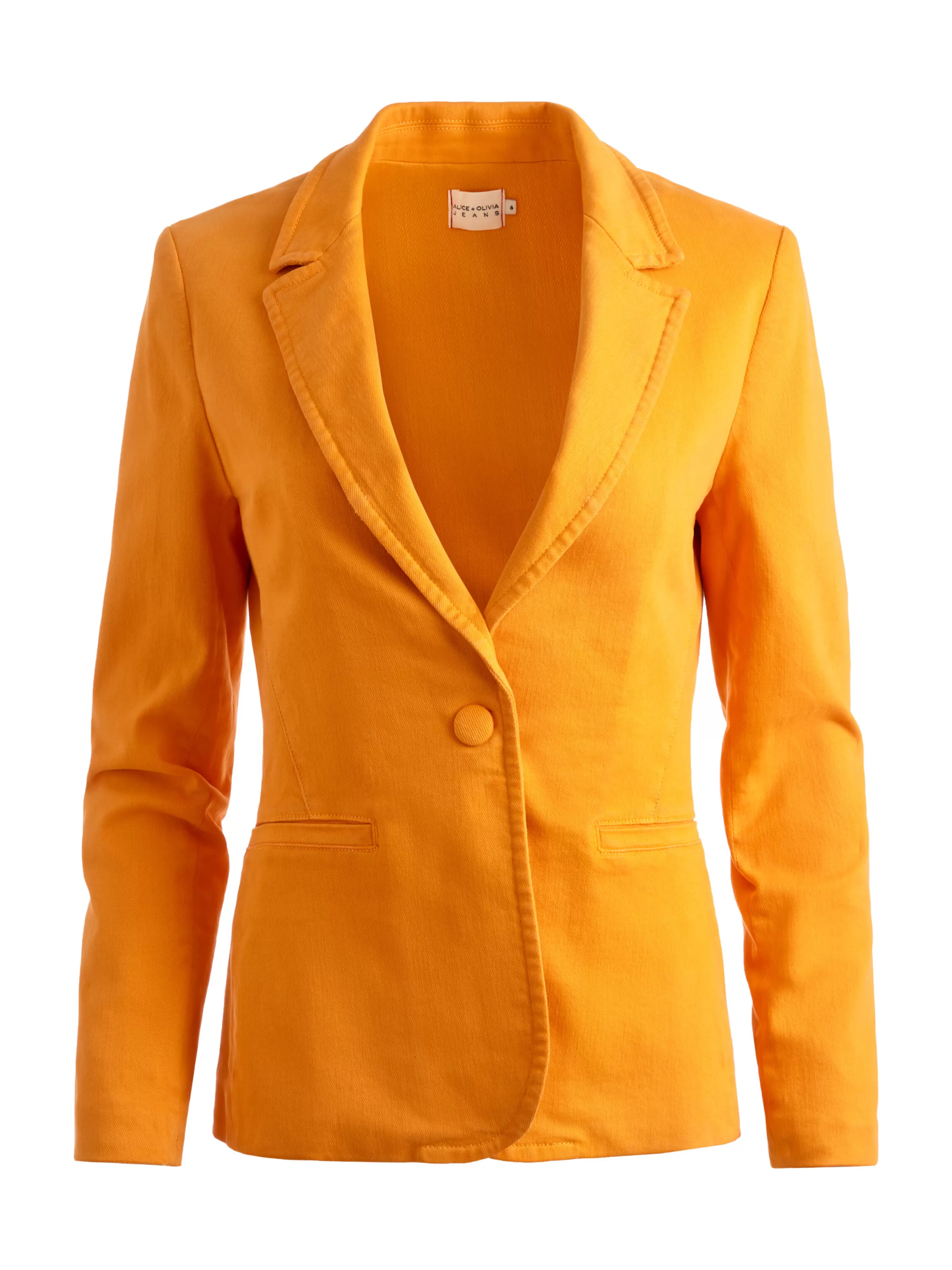 Alice and Olivia MACEY NOTCH COLLAR FITTED BLAZER + CARLI DENIM BRA TOP + BEAUTIFUL HIGH RISE BELL JEAN