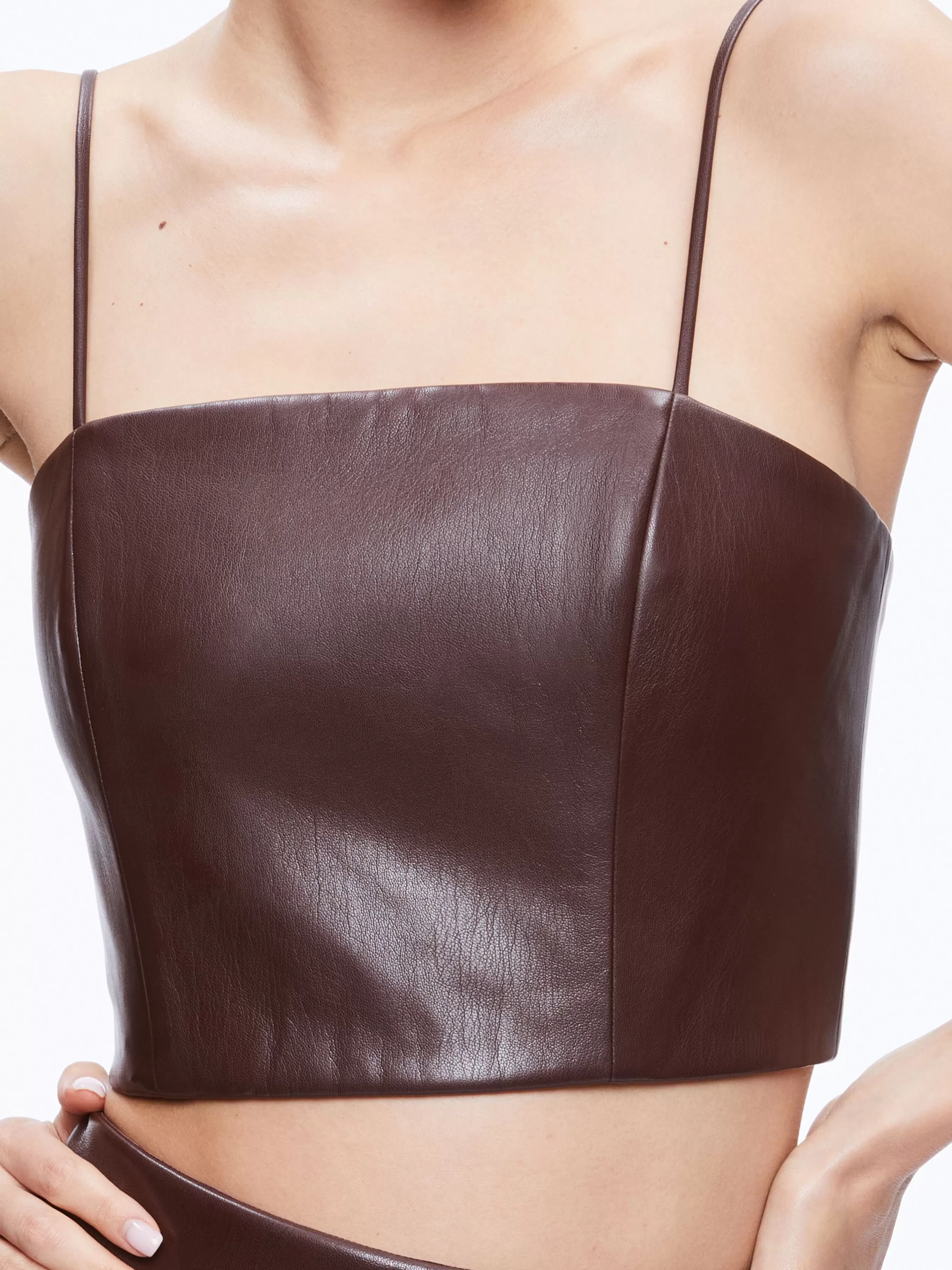 Alice and Olivia PEARLE VEGAN LEATHER BUSTIER TOP + SIOBHAN VEGAN LEATHER MAXI SKIRT